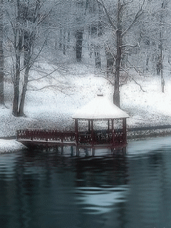 kiosque au bor de l'eau sous la neige.gif
